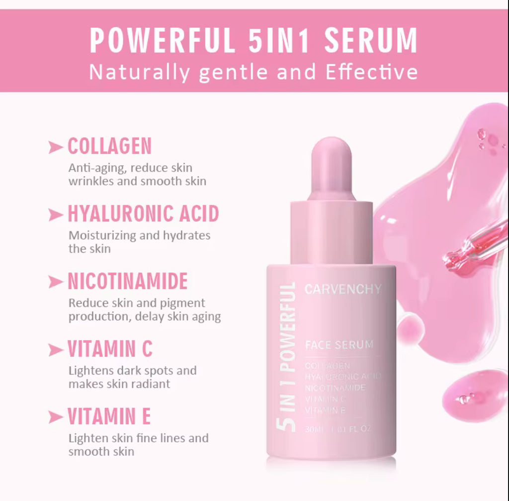 Carvenchy 5 in 1 Powerful Face Serum – Collagen, Vitamin C & Hyaluronic Acid (30ml)