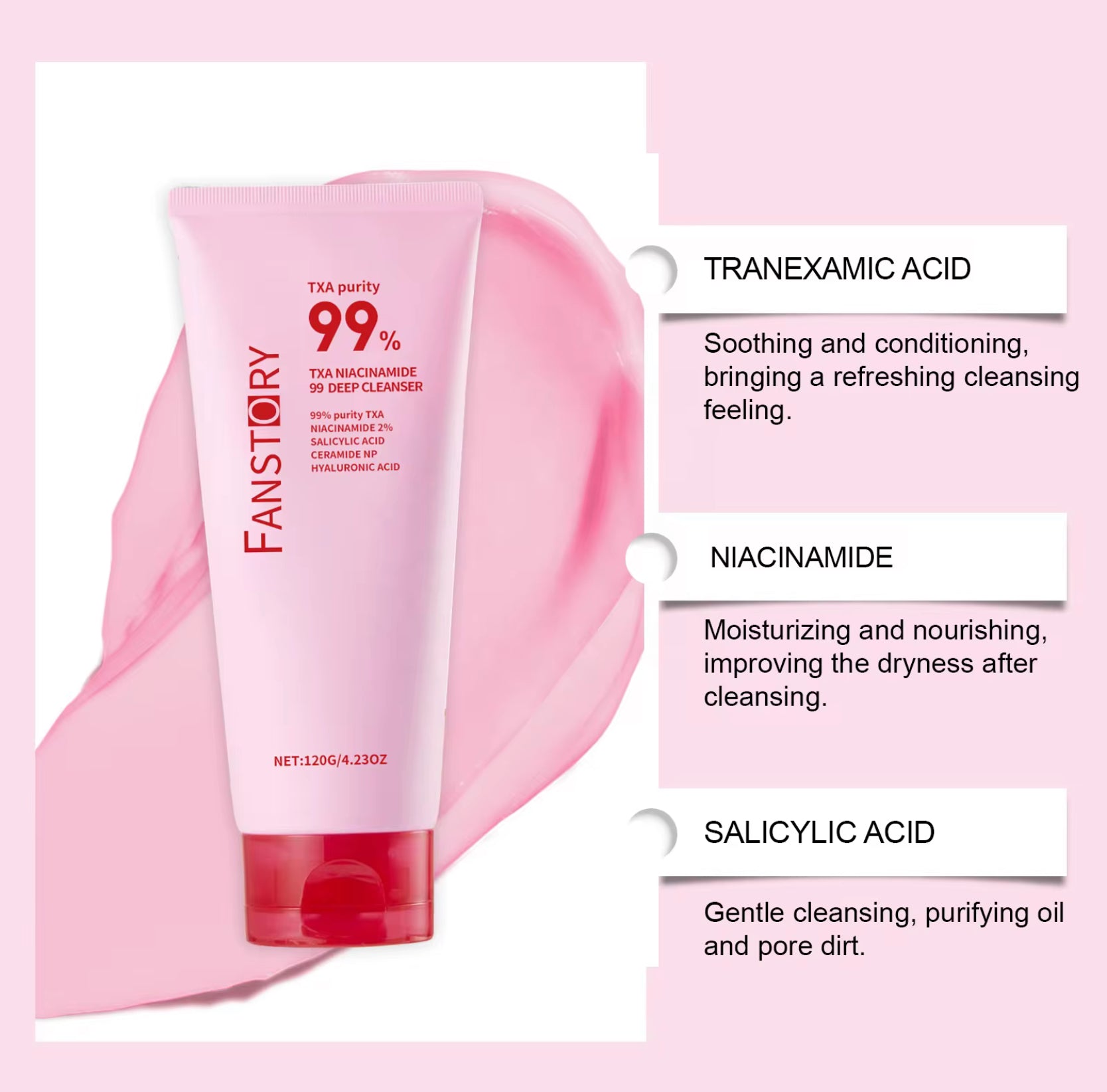 TXA Niacinamide Deep Cleanser 120g – Brightening & Oil Control Face Wash