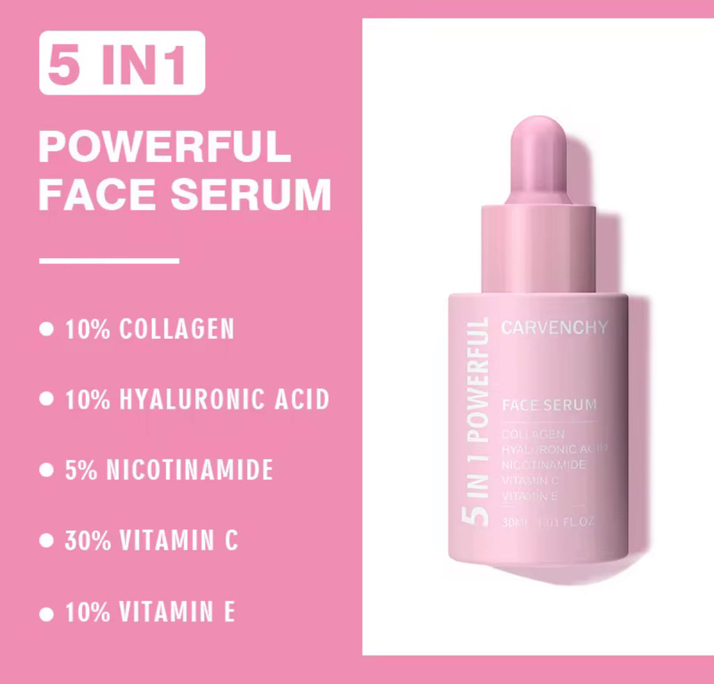 Carvenchy 5 in 1 Powerful Face Serum – Collagen, Vitamin C & Hyaluronic Acid (30ml)