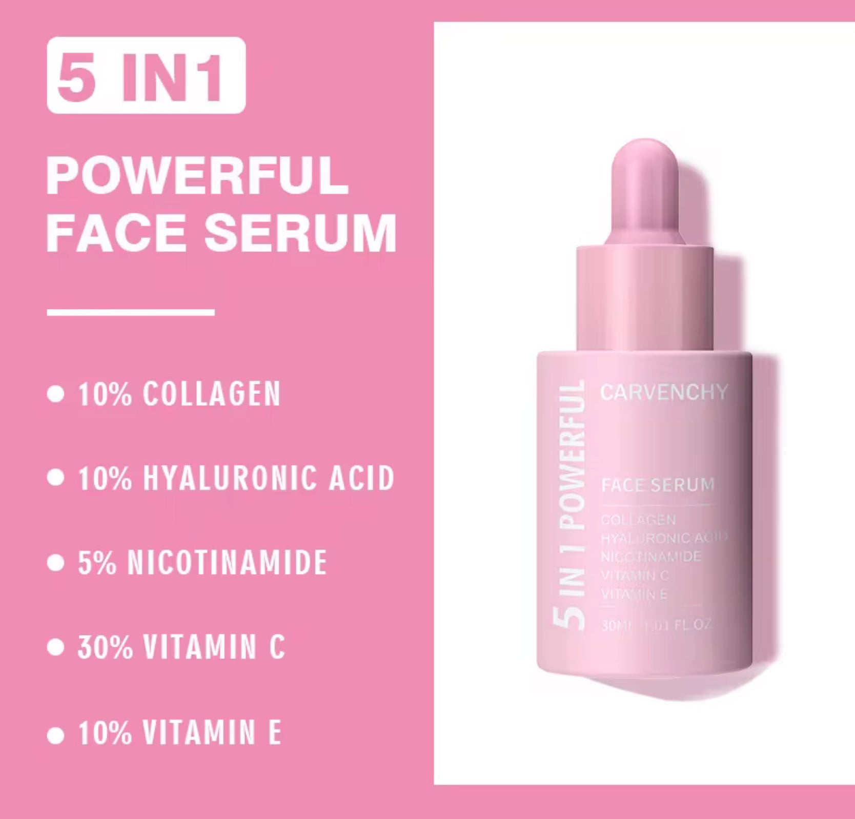 Carvenchy 5 in 1 Powerful Face Serum – Collagen, Vitamin C & Hyaluronic Acid (30ml)