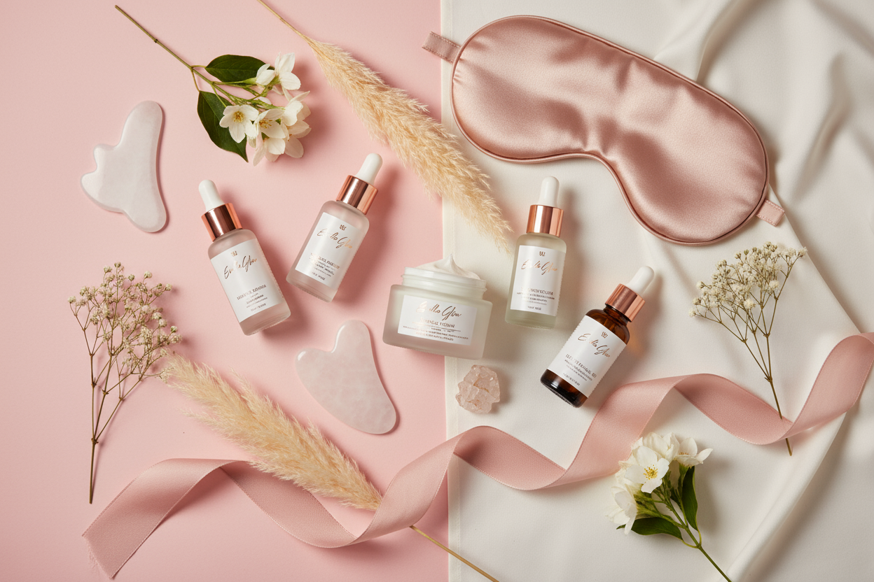 Evella Glow skin care  flatlay